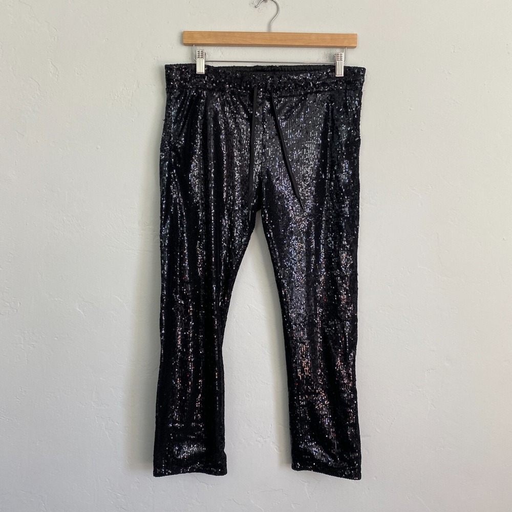 David Lerner Sequin Ankle Pants Women Size Small Black Drawstring Pull On
